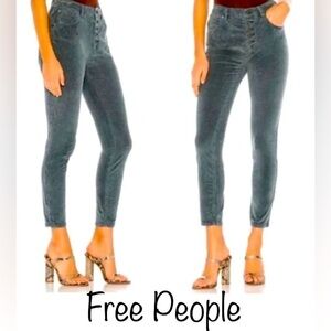 NWOT Free People Sun Chaser Grey Corduroy Skinny Morning Waves Pant W27